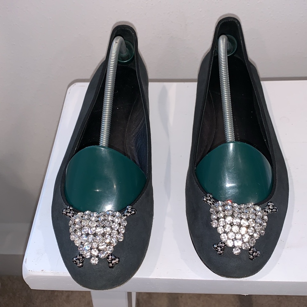 GIUSEPPE ZANOTTI BALLET FLATS GREY SUEDE WOMEN SIZE 39.5/9.5 Crystal Embellished